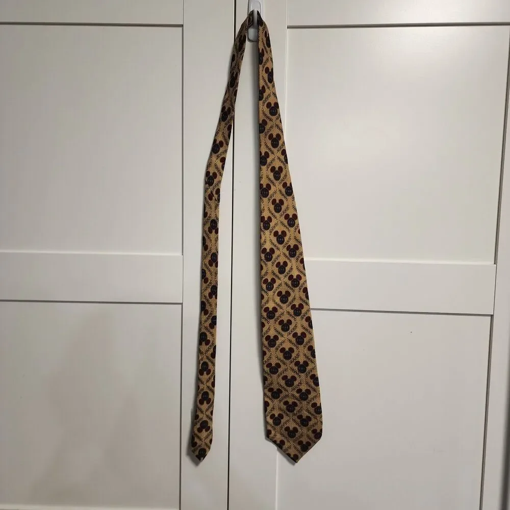 Disney Parks Mickey Mouse 100% Silk Novelty Necktie Yellow Rust Blue Gold